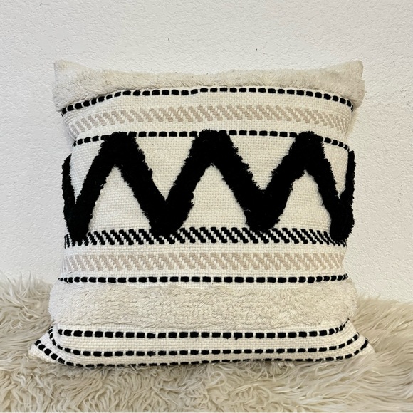 Black & White Textured Boho Accent Pillow Cover - Picture 4 of 10